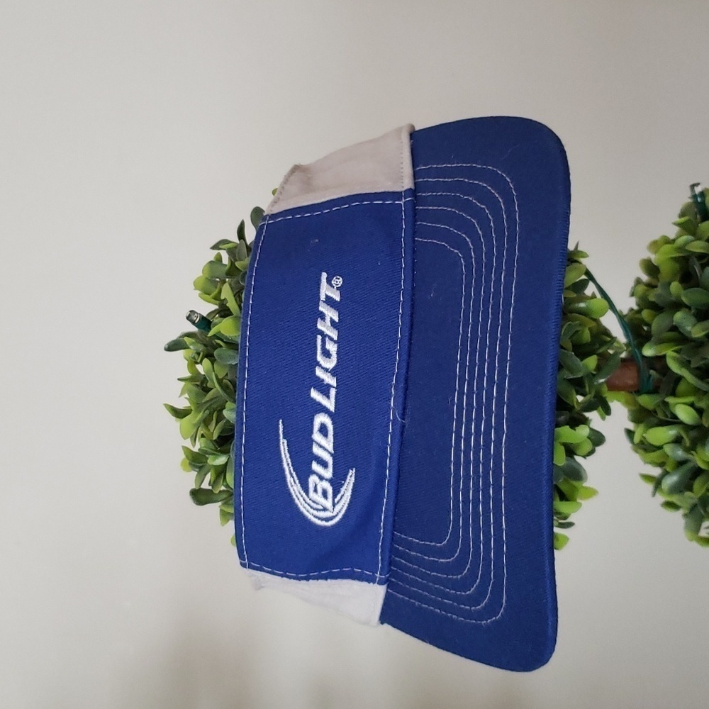 Bud light visor, k products, blue gray hook in loop adjustable closure, golf